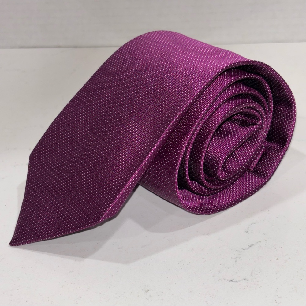 Drakes Neck Tie Purple Dark Magenta Pin Dots 100% Silk Handmade in England
